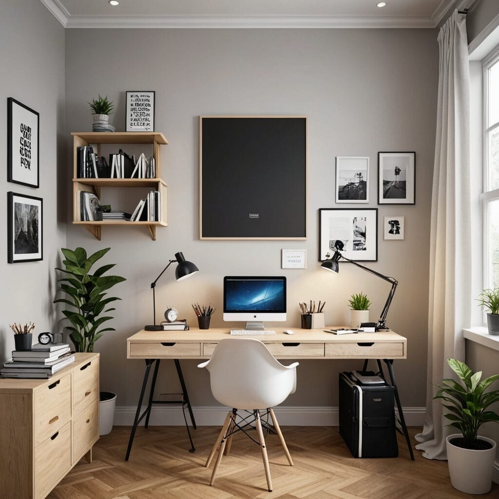 Stylish dorm room featuring a sleek desk, modern decor, and plants - studentslyfe.com