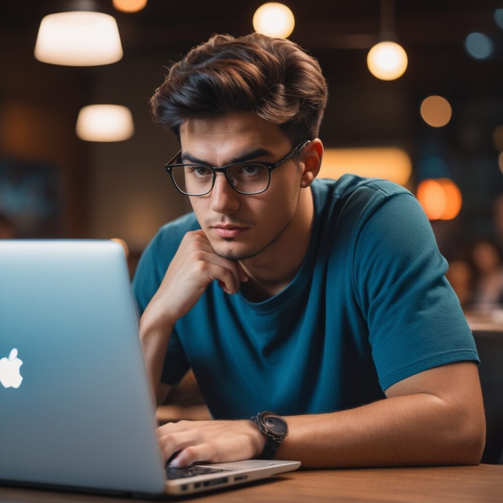 College student anxiously working on a laptop with a "last-minute application" checklist, studentslyfe.com.